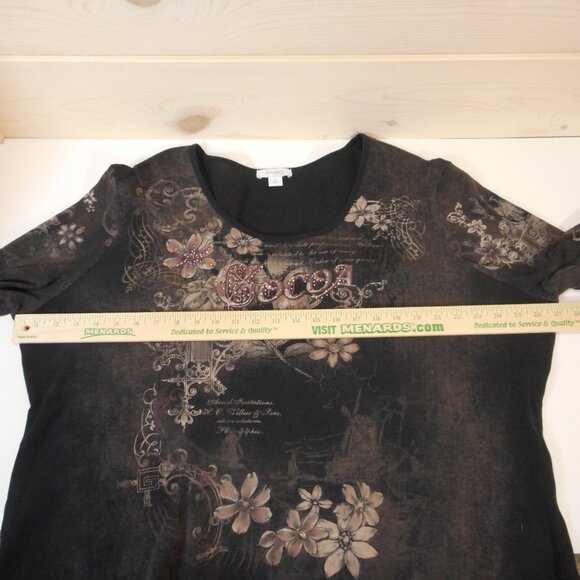 Y2K Vintage Women's Plus Size 3X Top 3/4 Sleeve Brown Cocoa Rhinestone Dressbarn - Picture 4 of 9